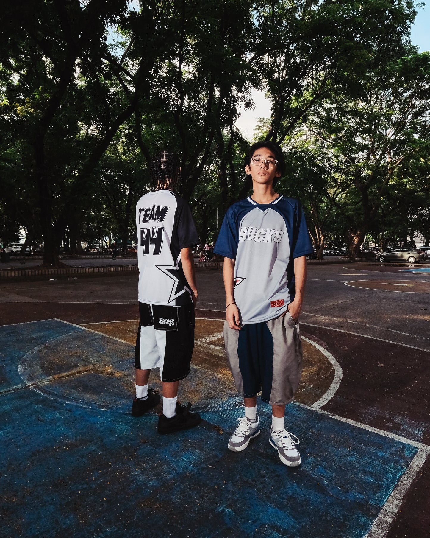 NAVY PANELED JORTS